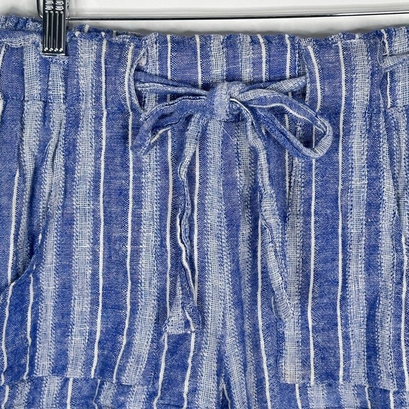 Linen Blend Striped Coastal blue white belted Shorts - Size Medium - Picture 3 of 14